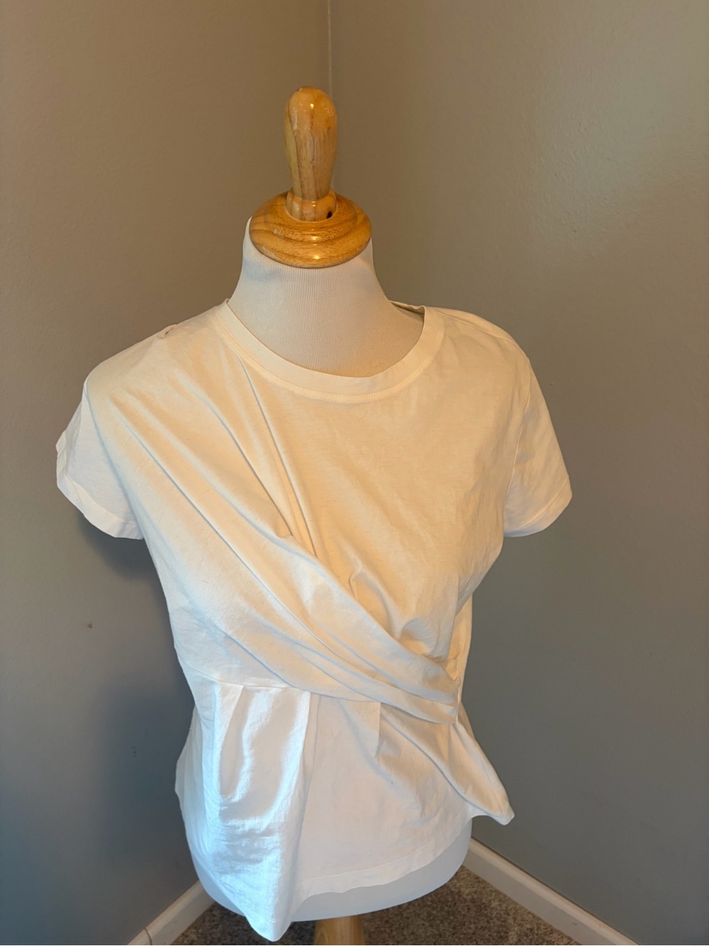 CAbi White Twist-Front Short Sleeve Top Swag Tee #6338